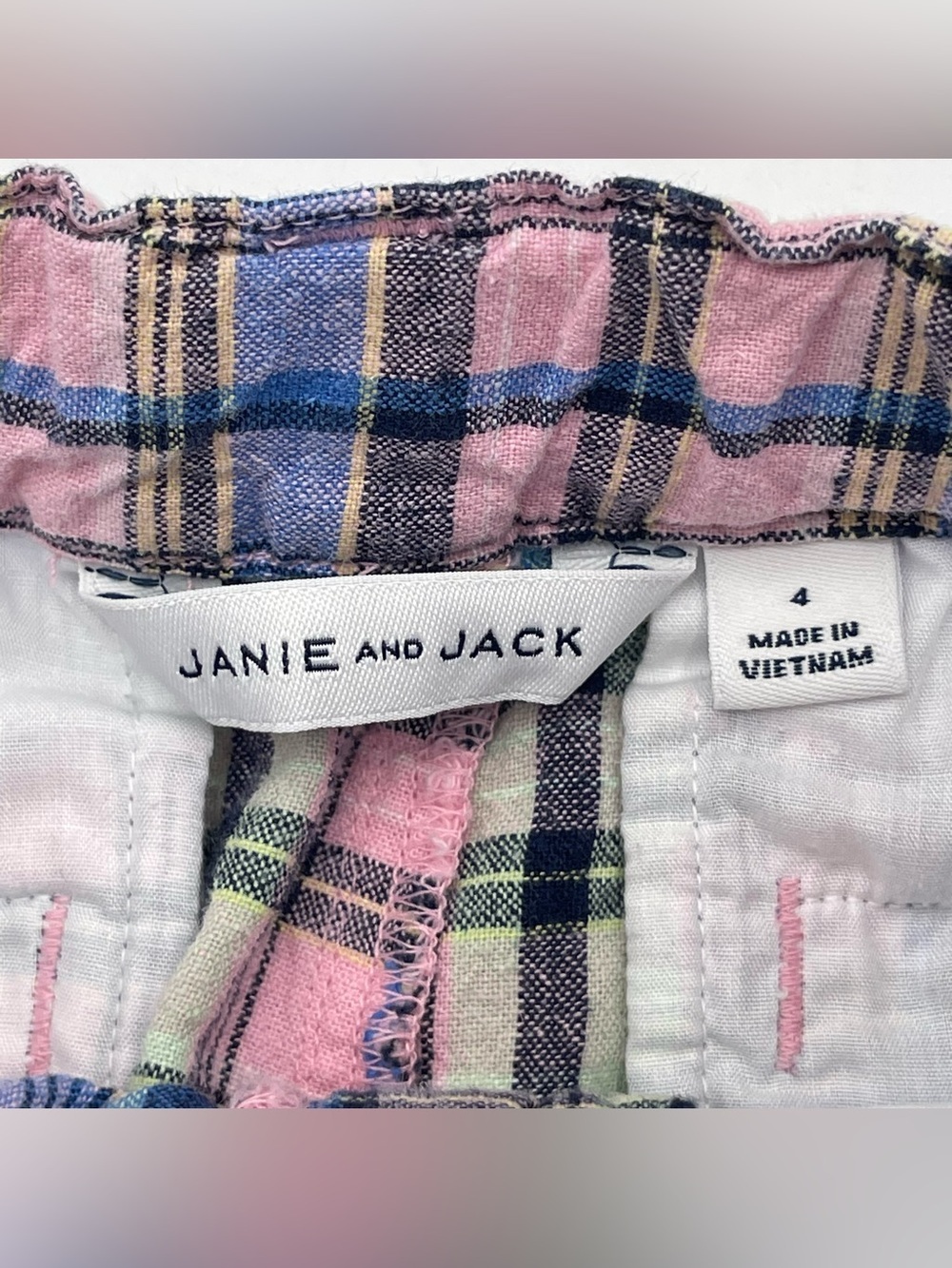 Janie and Jack Toddler Boys Plaid Linen Blend Adjustable Waist Shorts Sz 4 - Picture 4 of 4